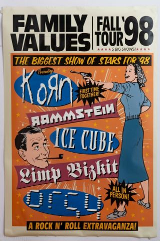 Family Values 1998 Korn,  Rammstein,  Limp Bizkit 2 - Sided Poster “24x36 Vintage