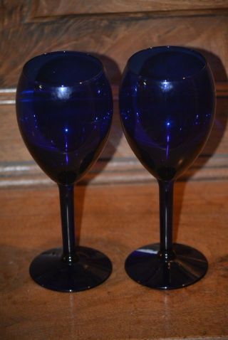 Deep Cobalt Blue Stemmed Wine Glasses,  Set Of 2