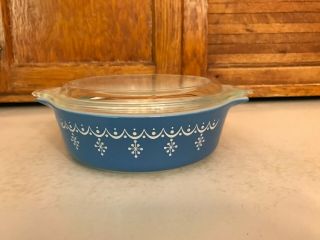 Vintage Pyrex 471 Blue Garland Snowflake 1 Pt Dish With Lid 470 - C