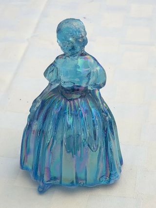 Vintage Wheaton Lady With Hat Blue Carnival Iridescent Art Glass