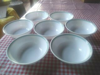 Corelle Rosemarie Design 6 - 1/4 " (7) Cereal Bowls White W 2 Green Stripes