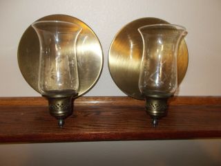 Set Of 2 Vtg Princess House Brass Wall Sconces With Hurricane Globes - Heritage