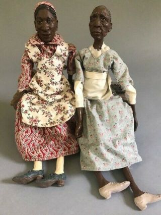 Vintage Set Of 2 African American Daddy Long Legs Dolls American Folk Art Resin