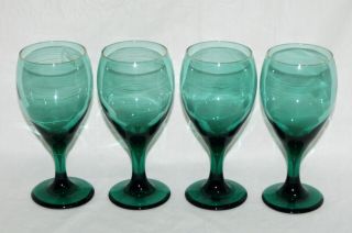 Vintage Libbey Water Goblet Wine Glass Teardrop Set Of 4 Green Gold Rim