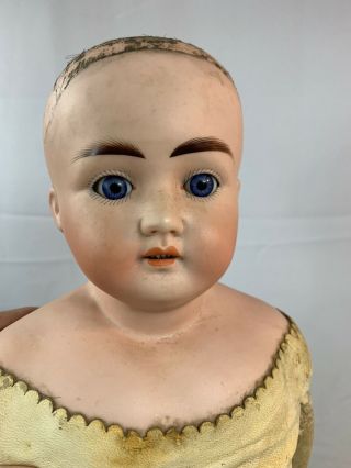 Antique Porcelain Doll With Kid Leather Body 11” Sleep Eyes 27” Long