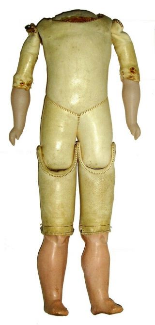 Antique German Kid Leather Doll Body W/ Bisque Arms & Compo Legs