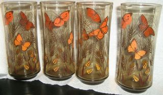 Set Of 4 Vintage Libby Butterfly And Wheat Glassware - Look Great