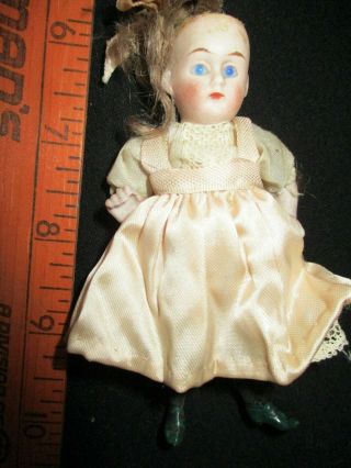 Antique German All Bisque Dollhouse Doll Jointed Glass Eyes 4 1/2 "