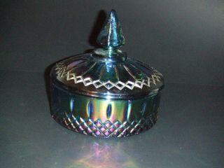Vtg Princess Blue Iridescent Carnival Glass Indiana Covered Candy Dish