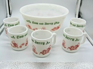 Vintage Hazel - Atlas Tom And Jerry Eggnog/punch Bowl With 5 Cups