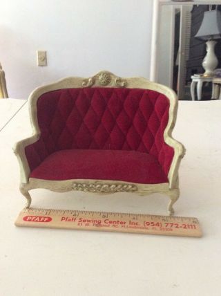Wood And Red Velvet Couch By Sonia Messer