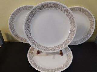 Set Of 4 Vintage Corelle Corning Woodland Brown Dinner Plates