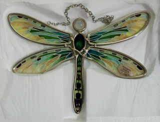 Amia Dragonfly Leaded Hand Painted Stained Glass Sun Catcher 8 1/4 " W