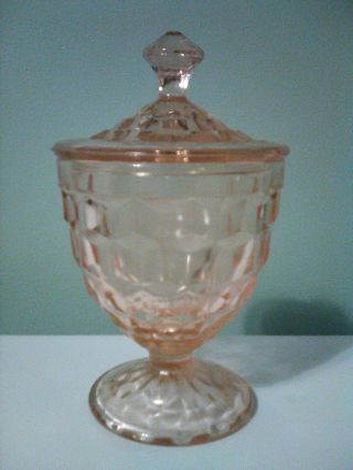 Jeannette Cube Pink Depression Glass Covered Candy Jar W / Lid