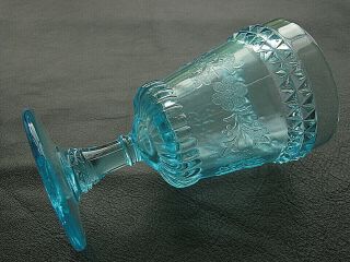 Early American Glass Wildflower Blue Goblet Adams Co.  1874 & U.  S.  Glass 1891 2