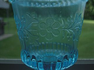 Early American Glass Wildflower Blue Goblet Adams Co.  1874 & U.  S.  Glass 1891 3