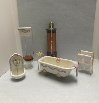 Miniature Vintage Bodo Hennig Metal Bathroom Set Tub Boiler Shower Sink Soap