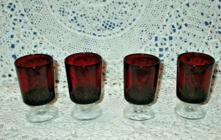 Vintage Arcoroc Ruby Red Footed Shot Glasses Set 4