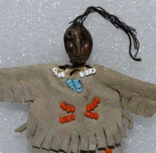 Rare Antique Native American Leather Beaded Animal Wishbone Ink Pen Wipe Doll
