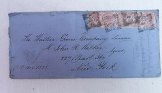 Interesting Qv 1883 Registered? Letter Cover 5 Lilac 2d Perfin Stamps To Newyork