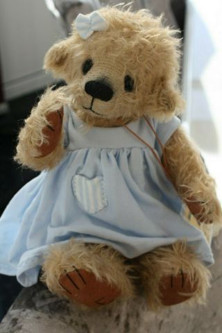 Lovely Lucy Ooak Mohair Artist Bear By Ellie Covell Of Ellie Bears Blue Pinafore