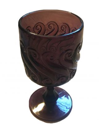 Vintage Amethyst Glass Water Goblet Pressed Swirl Pattern Cup Wine