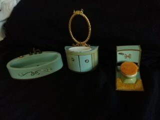 Vintage Ideal Petite Princess Patti Dollhouse Furniture Tub,  Sink,  Toilet