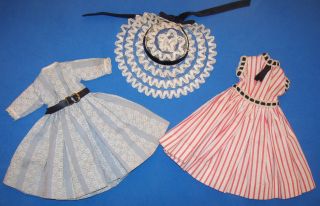 2 Vintage Jill Doll Vogue Outfits 7402 Striped Dress & 7413 Blue Print Dress