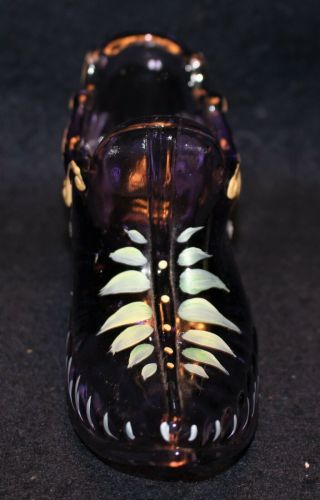 FENTON HAND PAINTED AMETHYST SHOE WITH SWANS SIGNED BY ARTIST 2