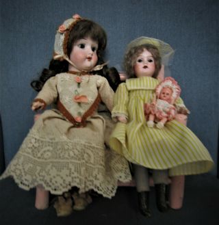 Antique Bisque Head Doll On Wood And Composition Body