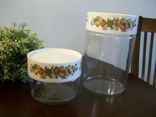 Set Of 2 Vintage Pyrex Corning Ware Stacking Glass Canisters Jars Spice Of Life