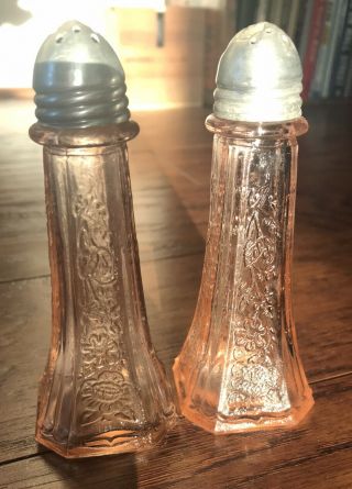 Anchor Hocking Pink Mayfair Salt And Pepper Shakers Pair Depression Glass