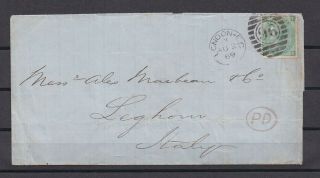 Lot:35552 Gb Qv Cover 1s Green On Cover To Italy From London Dated 2 Aug 1869