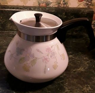 Vintage Corning Ware Spring Flowers 6 Cup Coffee Tea Pot P - 104 Stove Top Usa