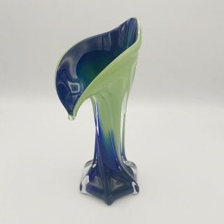 Jack - In - The - Pulpit Art Glass Vase Blue & Green 8”tall