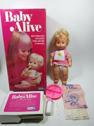 Vintage 1973 Kenner Baby Alive Doll W/ Bowl,  Spoon & Accessories