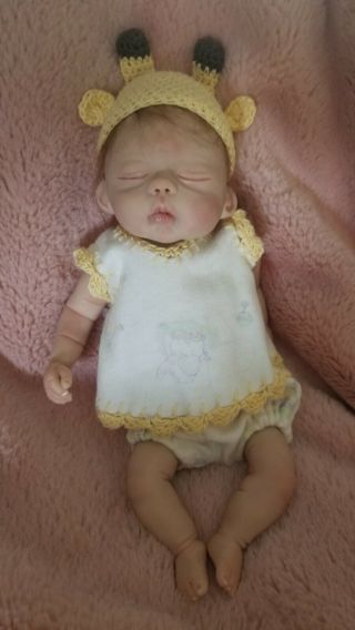Sleeping Ooak Polymer Clay Baby Girl Art Doll 8 " Resell,  Sculpted By Sharon