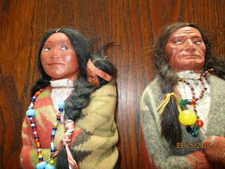 Antique Skookum Native American Indian Dolls With Papoose Pair 13 " Tall