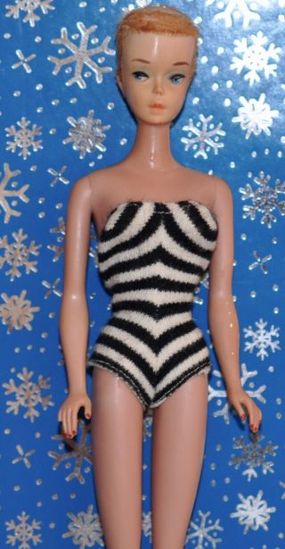 Vintage Barbie Ponytail 3 Head and Solid Barbie Body (3 or 4) Zebra Swimsuit 2