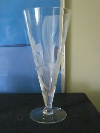 Signed Dorothy Thorpe Orchid Etched Conical Glass Vase