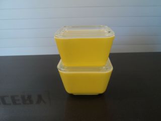 Vintage Pyrex Farmhouse Refrigerator Dishes W/ Ribbed Lids 501 Bright Yellow