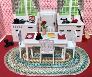 Renwal White Kitchen W/ Jaydon Chairs Vintage Dollhouse Furniture Plastic 1:16