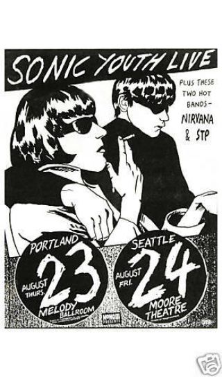 Grunge: Kurt Cobain & Nirvana With Sonic Youth At Seattle Poster 1980 12x18