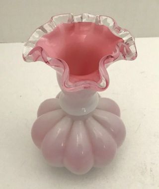 Vintage Fenton Cranberry Milk Glass Vase Silvercrest 5.  25 "