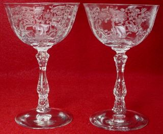 Fostoria Glassware Meadow Rose 6016 Pattern Set Of 2 Champagne/sherbet 5 - 5/8 "