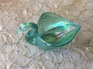 Vintage Fenton Carnival Glass Blue - Green Iridescent Swan Marked