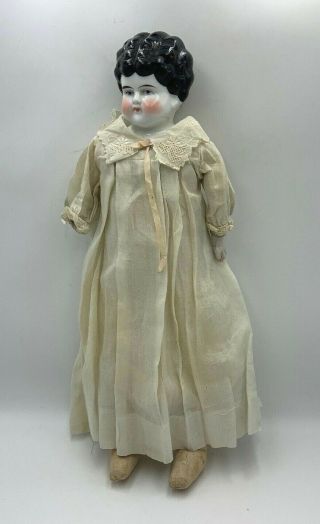 Antique China Head Doll Leather Body Cloth Arms Legs Dress German 19 "