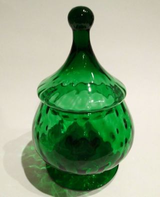 Vintage Emerald Green Glass Pedestal Candy Dish With Lid