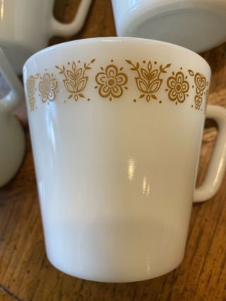 Set Of 6 Vintage PYREX Butterfly Gold Milk Glass D - Handle 70’s Coffee Mugs 3