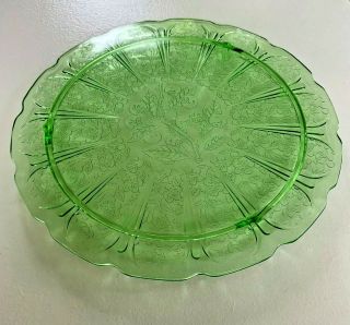 Jeannette Cherry Blossom Vintage Green Depression Glass Footed Cake Plate 553b